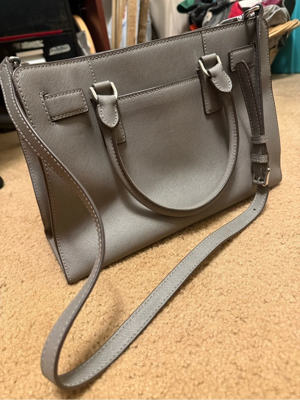 Michael Kors Silver-Gray Saffiano Leather Satchel